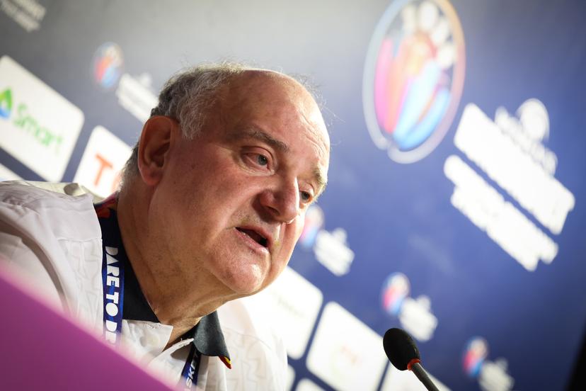 Belgium's general manager Koen Umans pictured during a press conference of Belgian national basketball team 'the Belgian Cats' on Saturday 28 June 2025 in Piraeus, Greece. The team is preparing for tomorrow's game against Spain, the finals of the FIBA Women's EuroBasket 2025. BELGA PHOTO VIRGINIE LEFOUR