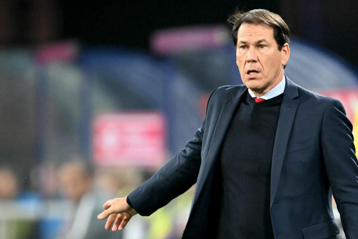 Belgium's French head coach Rudi Garcia reacts during the FIFA World Cup 2026 Group J European qualification football match between Belgium and North Macedonia at the Planet Group Arena in Ghent, on October 10, 2025.  NICOLAS TUCAT / AFP