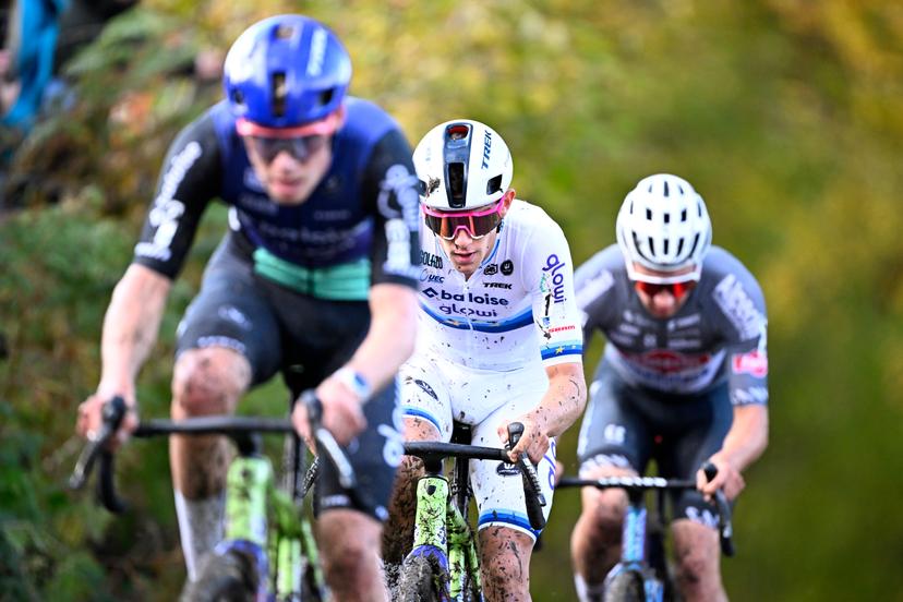 Belgian Thibau Nys pictured in action during the men elite race of the Koppenbergcross, the first race (out of eight) of the X2O Badkamers trophy cyclocross competition, in Melden, Oudenaarde, on Saturday 01 November 2025. BELGA PHOTO JASPER JACOBS