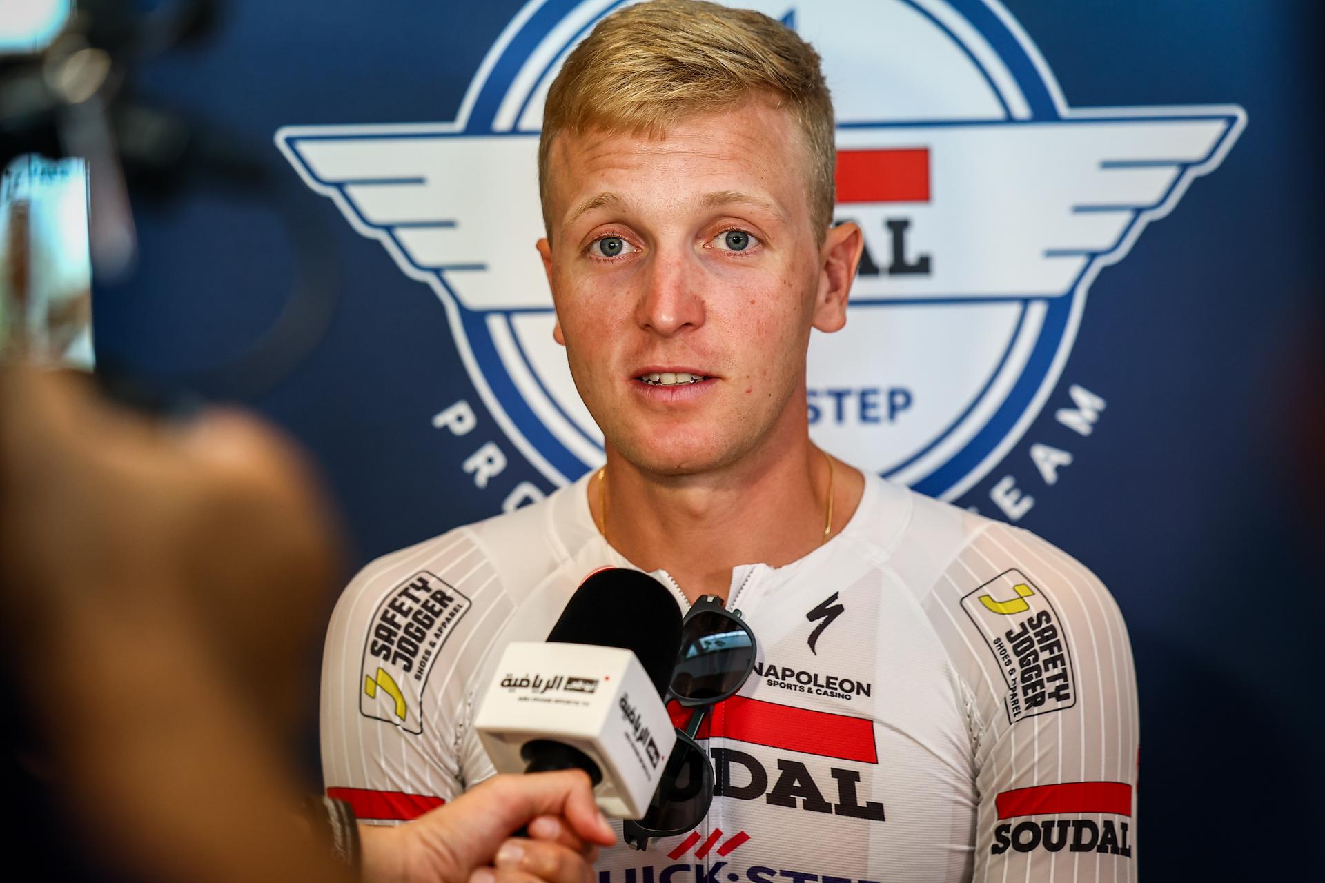 Belgian Tim Merlier of Soudal Quick-Step pictured during a press conference ahead of the 2025 Tour de France cycling race, Wednesday 02 July 2025, in Kruisem. The 112th edition of the Tour de France starts on Saturday 5 July in Lille, France, and will finish in Paris, France on the 27th of July. BELGA PHOTO DAVID PINTENS