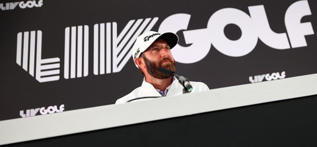 US golfer Dustin Johnson reacts during a press conference ahead of the forthcoming LIV Golf Invitational Series event at The Centurion Club in St Albans, north of London, on June 7, 2022.                                  Former world number one golfer Dustin Johnson confirmed on Tuesday he has resigned his membership of the US PGA Tour to play in the breakaway LIV Golf Invitational Series. The decision effectively rules the American two-time major winner out of participating in the Ryder Cup, which pits the United States against Europe every two years. Six-time major winner Phil Mickelson confirmed on Monday he had also signed up to play in the inaugural LIV event in a major coup for the organisers. ADRIAN DENNIS / AFP