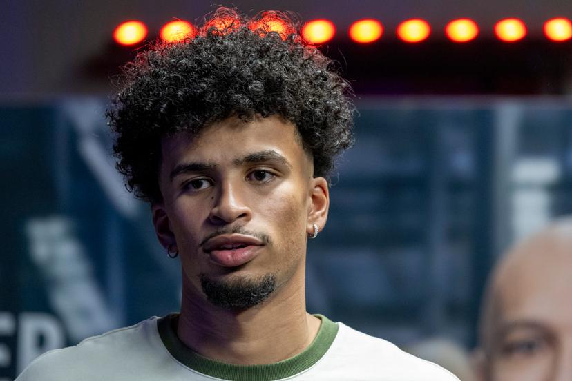 Belgian NBA-player Toumani Camara pictured during a press vision and avant-premiere of the documentary 'The Belgian Dream', at Kinepolis cinema complex in Brussels, Monday 29 July 2024. BELGA PHOTO NICOLAS MAETERLINCK