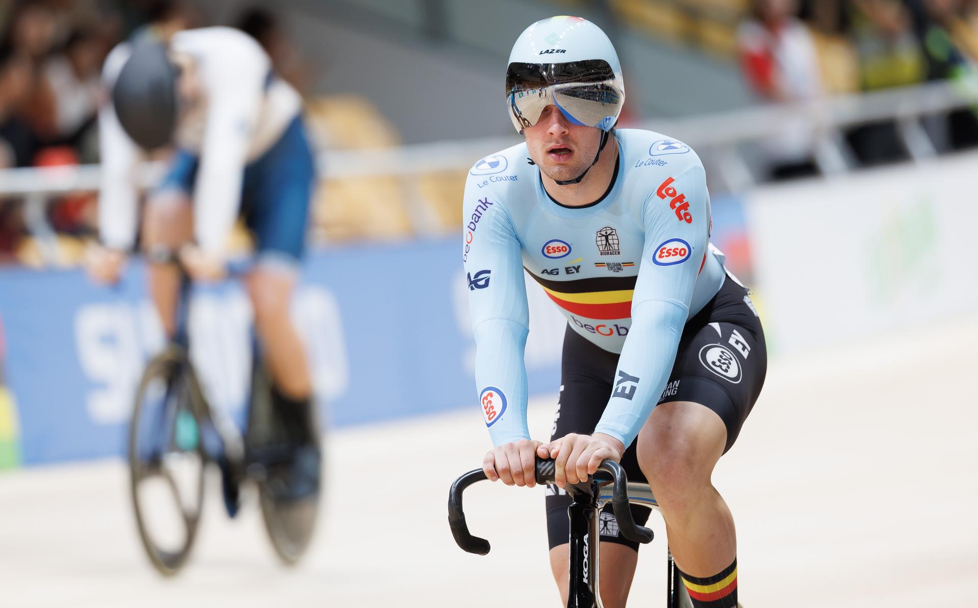 Belgian Lowie Nulens pictured in action during the Men's Keirin event at the UCI Track Cycling World Championships in Shanghai, China on Thursday 15 October 2026. The worlds are taking place from 14 to 18 October 2026. BELGA PHOTO BENOIT DOPPAGNE