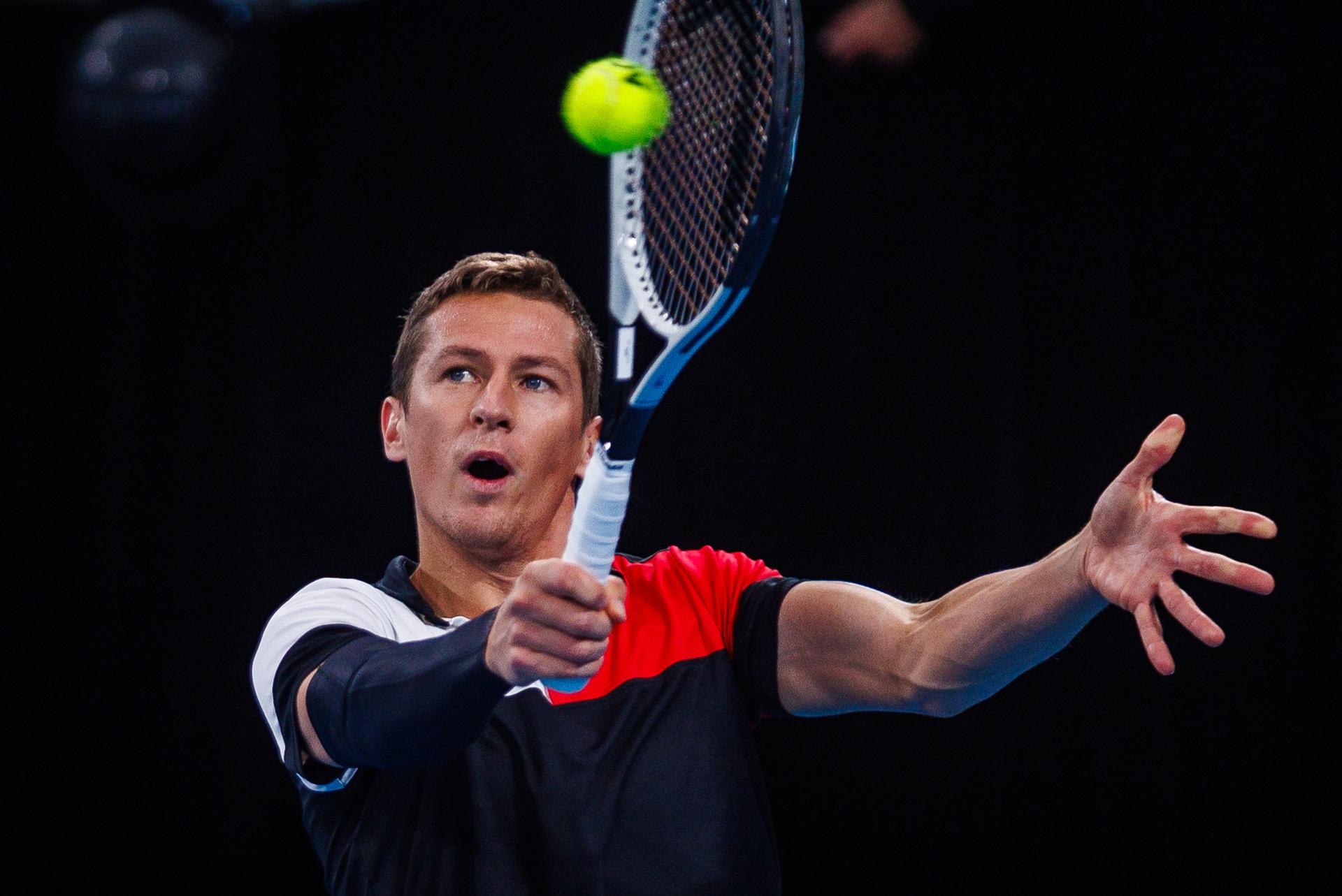 Belgian Kimmer Coppejansa pictured during a training practice of the Belgian team, Thursday 11 September 2025, in Ken Rosewall Arena, Sydney, Australia. Belgium will compete this weekend in the second round of the Davis Cup qualifiers against Australia. BELGA PHOTO PATRICK HAMILTON