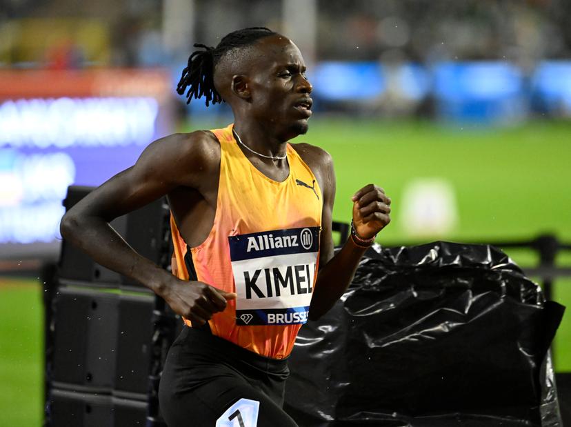Belgian Isaac Kimeli pictured in action during the men's 5000m race, at the 48th edition of the Memorial Van Damme athletics event in Brussels, Friday 13 September 2024. The 2024 Allianz Memorial Van Damme Diamond League meeting takes place on 13 and 14 September 2O24. BELGA PHOTO TOM GOYVAERTS