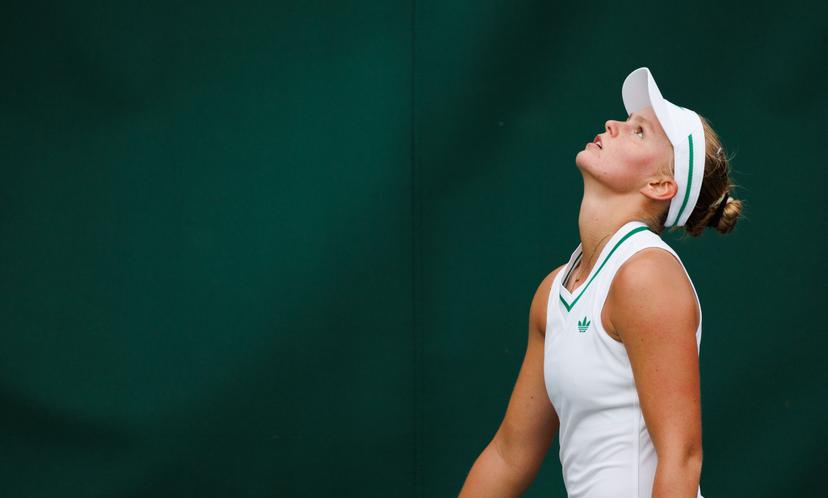 Belgian Jeline Vandromme looks dejected during a tennis match against Spanish Torner-Sensano, in the first round of the girls' singles at the 2025 Wimbledon grand slam tournament, Saturday 05 July 2025 at the All England Tennis Club, in South-West London, Britain. BELGA PHOTO BENOIT DOPPAGNE