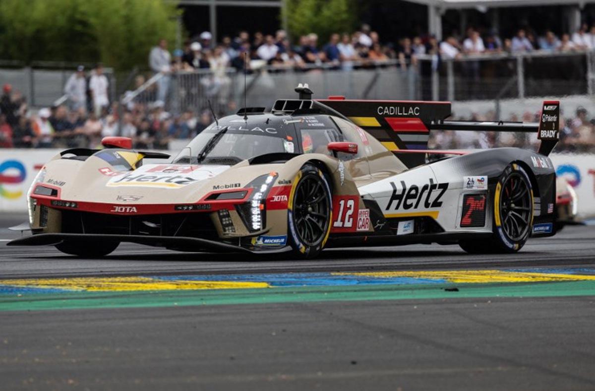 Cadillac Hertz Team Jota's British driver #12 Will Stevens steers his hypercar during the 2025 Le Mans 24 hour endurance race, at the Le Mans circuit, in north-western France on June 14, 2025.  Fred TANNEAU / AFP