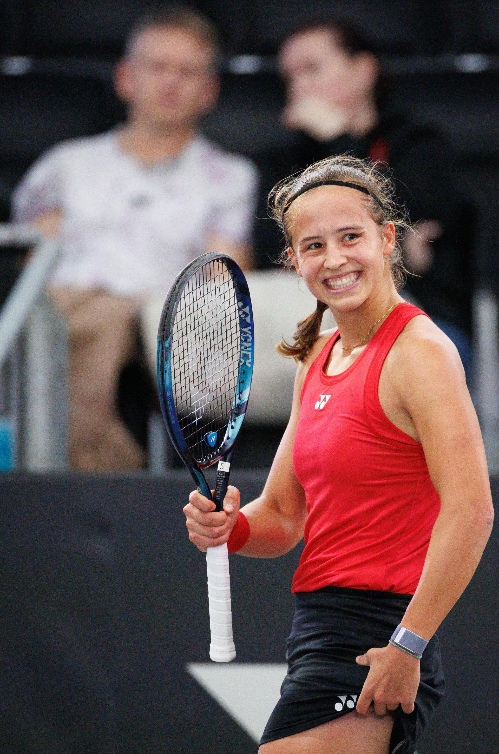 Belgian Hanne Vandewinkel reacts during the second game between Belgian Vandewinkel and Turkish Sonmez in the Billie Jean King Cup Play-offs, between Belgium and Turkey, on Saturday 15 November 2025 in Ismaning, Germany. PHOTO BENOIT DOPPAGNE