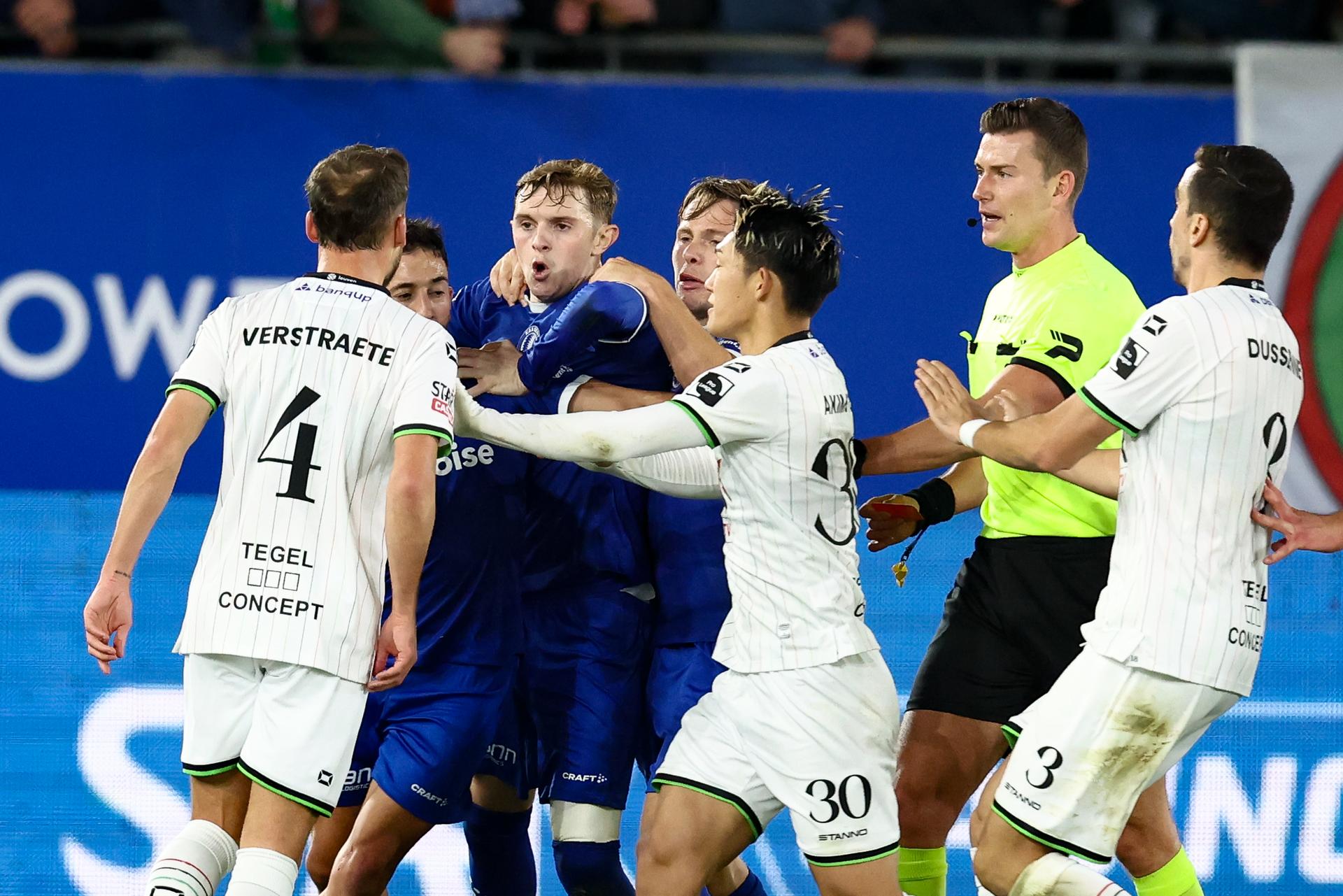 Gent's Max Dean reacts during a soccer match between Oud-Heverlee Leuven and KAA Gent, Sunday 02 November 2025 in Leuven, on day 13 of the 2025-2026 'Jupiler Pro League' first division of the Belgian championship. BELGA PHOTO BRUNO FAHY