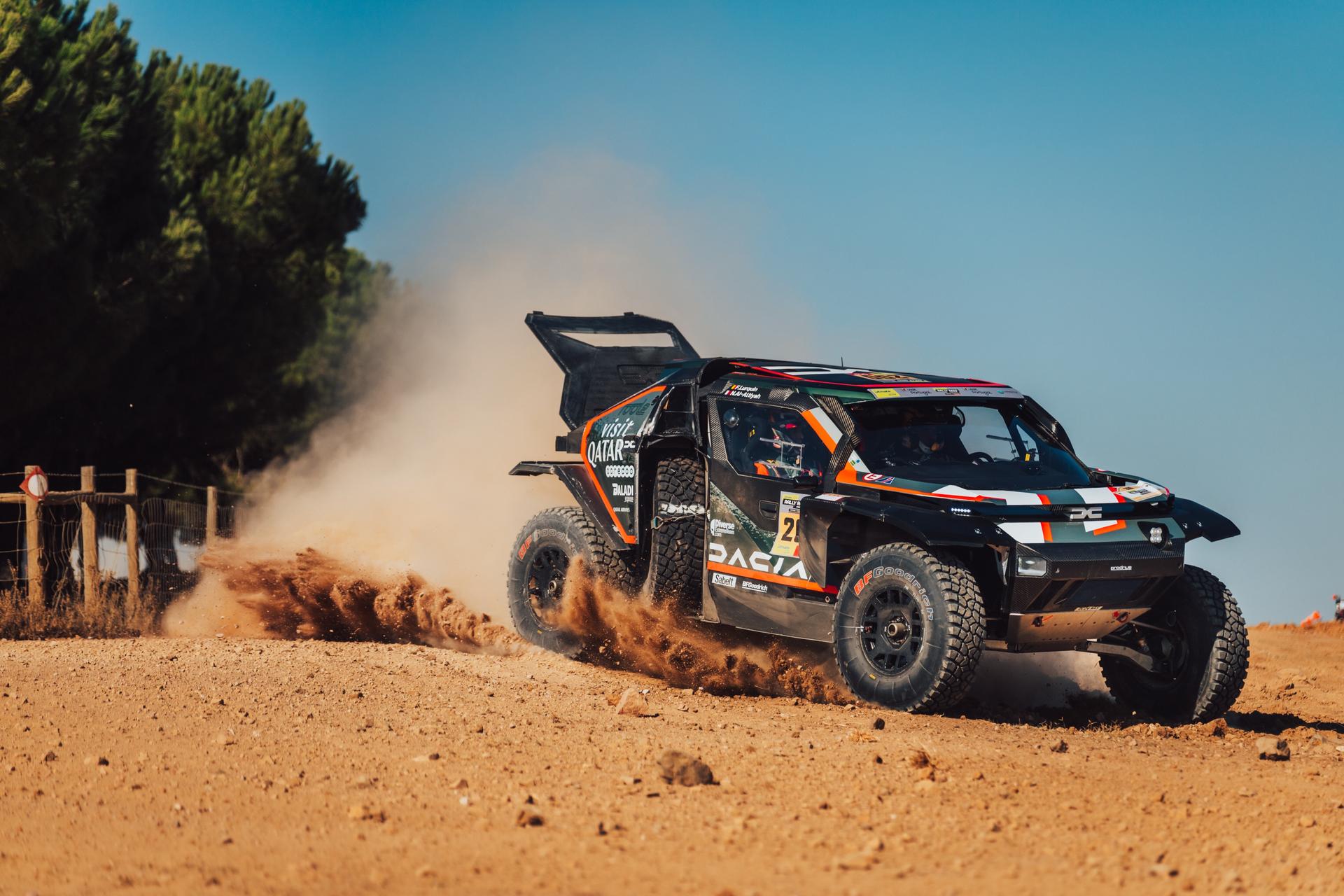 ATTENTION EDITORS - HAND OUT PICTURES - EDITORIAL USE ONLY - MANDATORY CREDIT 'DACIA SANDRIDERS CONTENT POOL'  This handout picture, distributed by Eric Dupain, shows Nasser Al-Attiyah and Fabian Lurquin during stage 1 of the Portugal Rally Raid, stage 4 of the FIA FIM World Rally-Raid Championship, in Grandola, Portugal, on Wednesday 24 September 2025.  BELGA PHOTO HANDOUT DACIA SANDRIDERS CONTENT POOL  *** Belga and Belga Editorial Board decline all responsibility regarding the content of this picture. ***