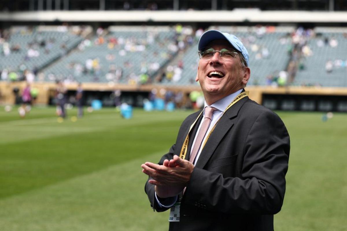 US businessman and owner of Botafogo John Textor acknowledges the crowd ahead the FIFA Club World Cup 2025 round of 16 all-Brazilian football match between Palmeiras and Botafogo at Lincoln Financial Field Stadium in Philadelphia on June 28, 2025.  FRANCK FIFE / AFP
