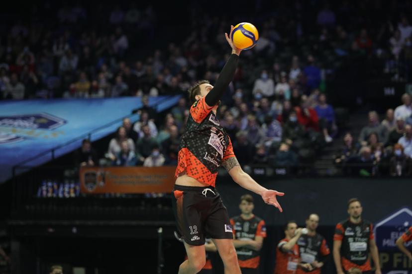 Aalst's Simon Van De Voorde pictured during the match between Caruur Volley Gent and Lindemans Aalst, the final match in the men Belgian volleyball cup competition, Sunday 27 February 2022 in Merksem, Antwerp. BELGA PHOTO MARIJN DE KEYZER