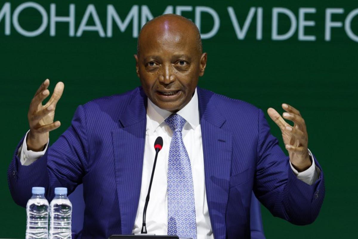 Confederation of African Football (CAF) President Patrice Motsepe speaks during a press conference at the Mohammed VI Football Complex in Sale on April 9, 2026, nearly a month after Senegal was stripped of its Africa Cup of Nations title in favour of host nation Morocco. Motsepe had announced at the end of March that he would visit Senegal and Morocco to stress the importance of "working together to develop African football", after his organisation faced mounting criticism. Abdel Majid BZIOUAT / AFP