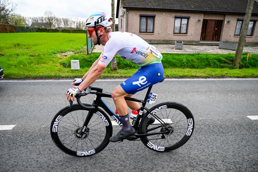French Sandy Dujardin of TotalEnergies pictured in action during the men's race of the 112th edition of the 'Scheldeprijs' one day cycling event, 205,3 km from Terneuzen, the Netherlands to Schoten, Belgium on Wednesday 03 April 2024. BELGA PHOTO TOM GOYVAERTS