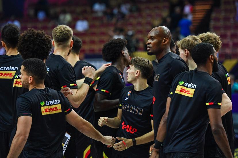 Belgium's players pictured during a basketball match between Belgium's national team Belgian Lions and Iceland, Saturday 30 August 2025 in Katowice, Poland, the second game of the group stage of the Eurobasket 2025 European championships. BELGA PHOTO MARCIN BULANDA *** BELGIUM ONLY ***