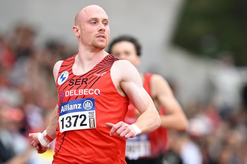 Belgian Antoine Snyders pictured in action during the men's 200m race, at the Belgian athletics championships, Sunday 26 July 2026 in Kessel-Lo, Leuven. BELGA PHOTO JILL DELSAUX