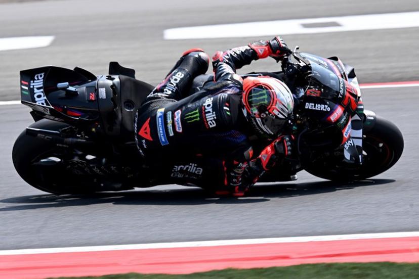 Aprilia Racing rider Marco Bezzecchi of Italy during the qualifying session ahead of the MotoGP Indonesian Grand Prix at the Mandalika International Circuit in Mandalika on October 10, 2026.  SONNY TUMBELAKA / AFP