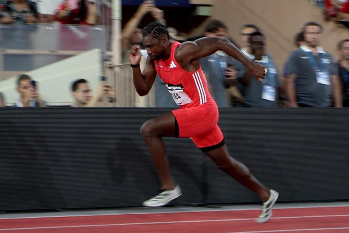 US' Noah Lyles competes in the men's 200m event of the Diamond League athletics meeting at the Louis II stadium in Monaco on July 11, 2025.  Valery HACHE / AFP