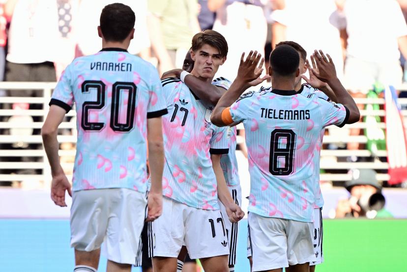 Belgium's Charles De Ketelaere celebrates after scoring during a soccer game between the USA and Belgian national team Red Devils, on Monday 06 July 2026, at the Seattle Field, in Seattle, a 1/8 finals game in the FIFA World Cup 2026. BELGA PHOTO DIRK WAEM