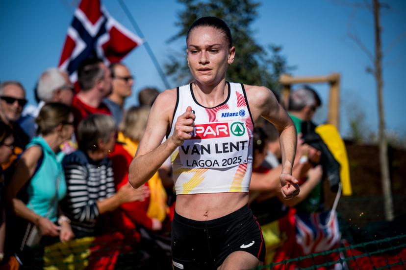 Belgian Jana Van Lent pictured in action during the Women Elite race at the 2025 SPAR European Cross Country Championships, in Lagoa, Portugal, Sunday 14 December 2025. BELGA PHOTO JASPER JACOBS