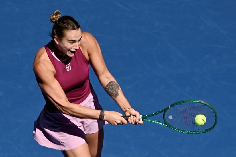 Belarus's Aryna Sabalenka hits a return to Czech Republic's Nikola Bartunkova during their women's singles match at the China Open tennis tournament in Beijing on October 4, 2026.  Pedro PARDO / AFP