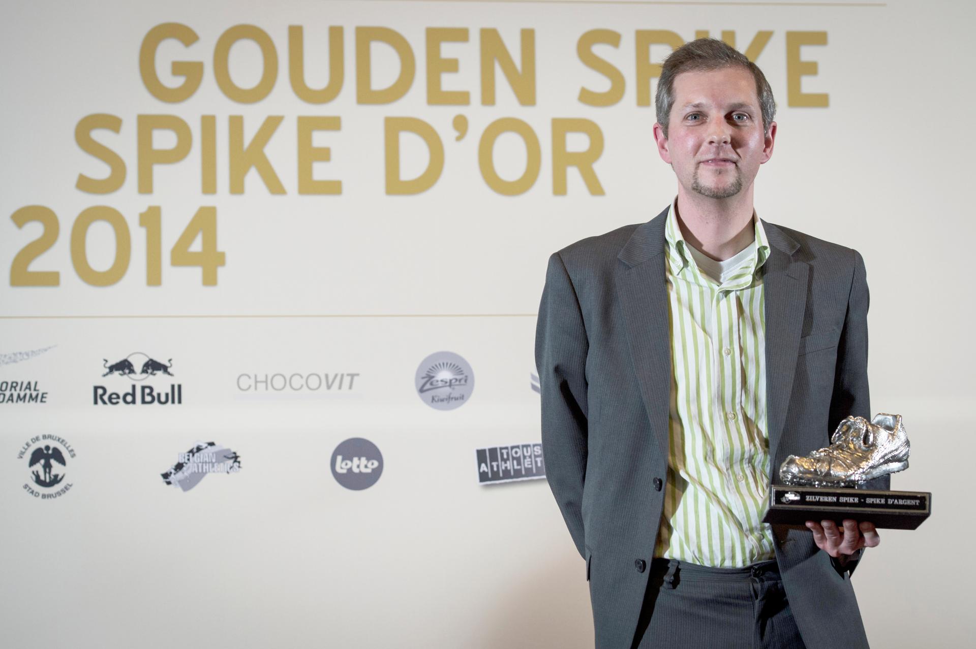 20141124 - BRUSSELS, BELGIUM: Peter Robbens (Trainer Abdi Bashir) pictured during the ceremony for the 'Golden Spike' athletics awards, Monday 24 November 2014 in Brussels city hall. BELGA PHOTO JASPER JACOBS