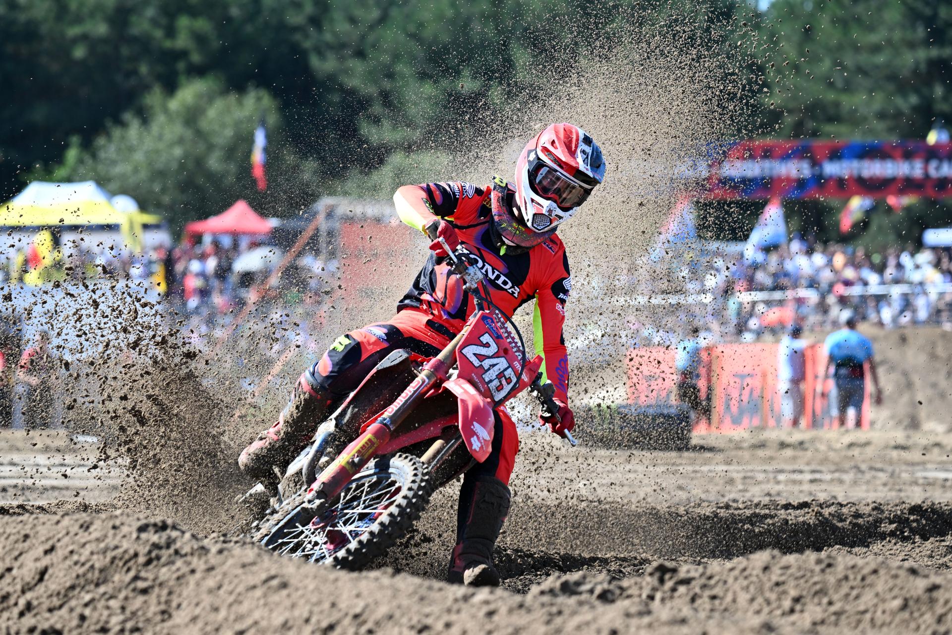 Slovenian Tim Gajser pictured during warm-up before the motocross MXGP Grand Prix Flanders, race 14/20 of the FIM Motocross World Championship, Sunday 28 July 2024 in Lommel. BELGA PHOTO MAARTEN STRAETEMANS