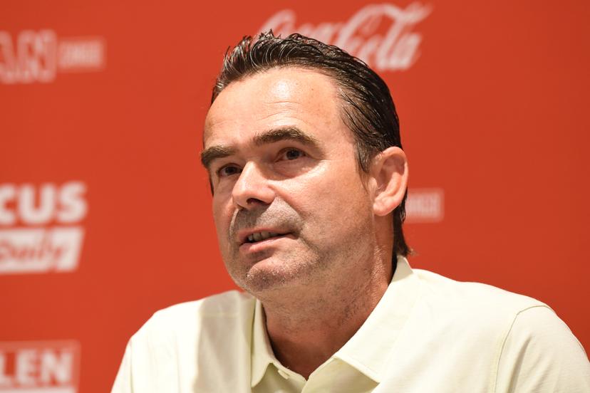 Antwerp's director of football Marc Overmars pictured during a press conference of soccer team Royal Antwerp FC ahead of the start of the Belgian Jupiler Pro League 2026-2027 season, Wednesday 05 August, 2026 in Antwerp. BELGA PHOTO JILL DELSAUX