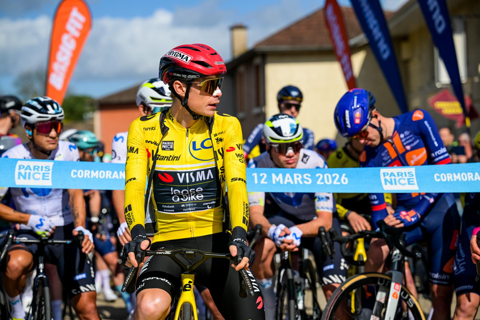 Danish Jonas Vingegaard of Team Visma-Lease a Bike pictured before the start of the fifth stage of 84th edition of the Paris-Nice cycling race, a race from Cormoranche-sur-Saone to Colombier-le-Vieux (205,4km), on Thursday 12 March 2026. BELGA PHOTO DAVID PINTENS