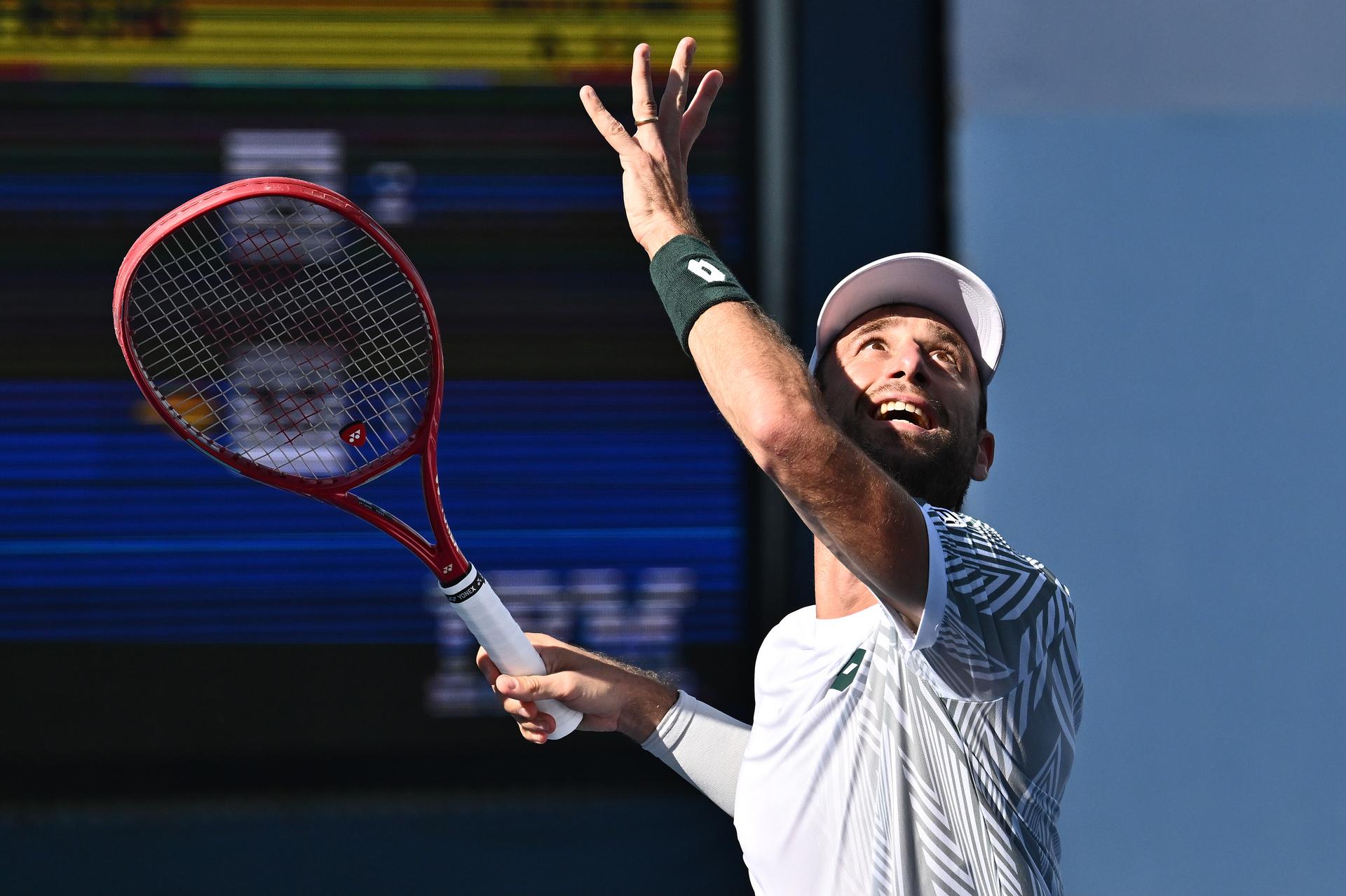 Sander Gille of Belgium and partner Sam Verbeek of the Netherlands (not in frame) play against Alexander Blockx of Belgium and Dino Prizmic of Croatia during the Men's doubles Round 1 of the 2026 US Open Tennis Championship, USTA Billie Jean King National Tennis Center in Flushing Meadow-Corona Park, in the Queens borough of New York, NY, September 4, 2026. (Photo by Anthony Behar/Sipa USA) BELGA PHOTO BENELUX ONLY