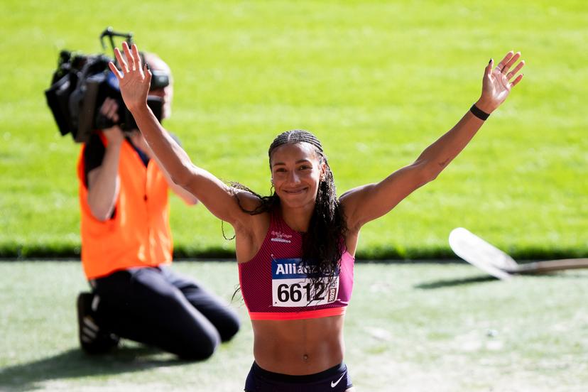 Belgian Nafissatou Nafi Thiam pictured after the long jump event, at the Belgian athletics championships, Saturday 02 August 2025 in Brussels. The Belgian championships take place from 2-3 August, 2025. BELGA PHOTO KRISTOF VAN ACCOM