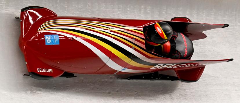Belgian bobsleigh pilot An Vannieuwenhuyse and Belgian bobsleigh breaker Sara Aerts pictured in action during the second run in the 2-woman bobsleigh event, the Beijing 2022 Winter Olympics in Beijing, China, Friday 18 February 2022. The winter Olympics are taking place from 4 February to 20 February 2022. BELGA PHOTO LAURIE DIEFFEMBACQ