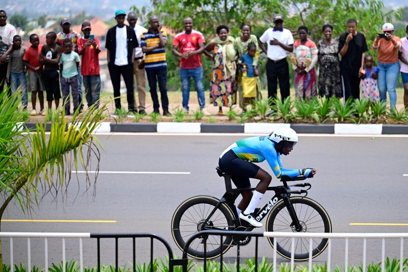 Rwandan Claudette Nyirarukundo pictured in action during the Women U23 Individual Time Trial race (22,6km) at the cycling road world championships, in Kigali, Rwanda, Monday 22 September 2025. The 2025 UCI Road World Championships take place from 21 to 28 September in Kigali, Rwanda. BELGA PHOTO DIRK WAEM