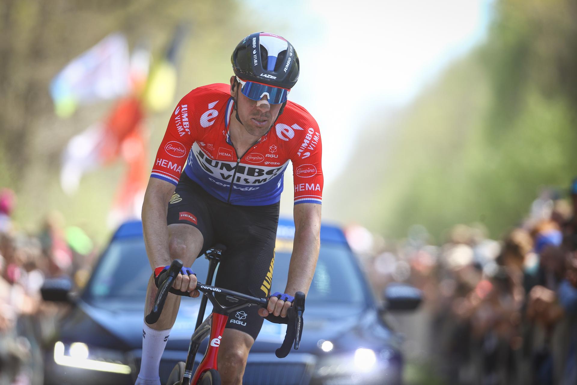 Dutch Timo Roosen of Jumbo-Visma pictured in action during the 119th edition of the men elite race of the 'Paris-Roubaix' cycling event, 257,2 km from Paris to Roubaix, France on Sunday 17 April 2022. BELGA PHOTO DAVID PINTENS