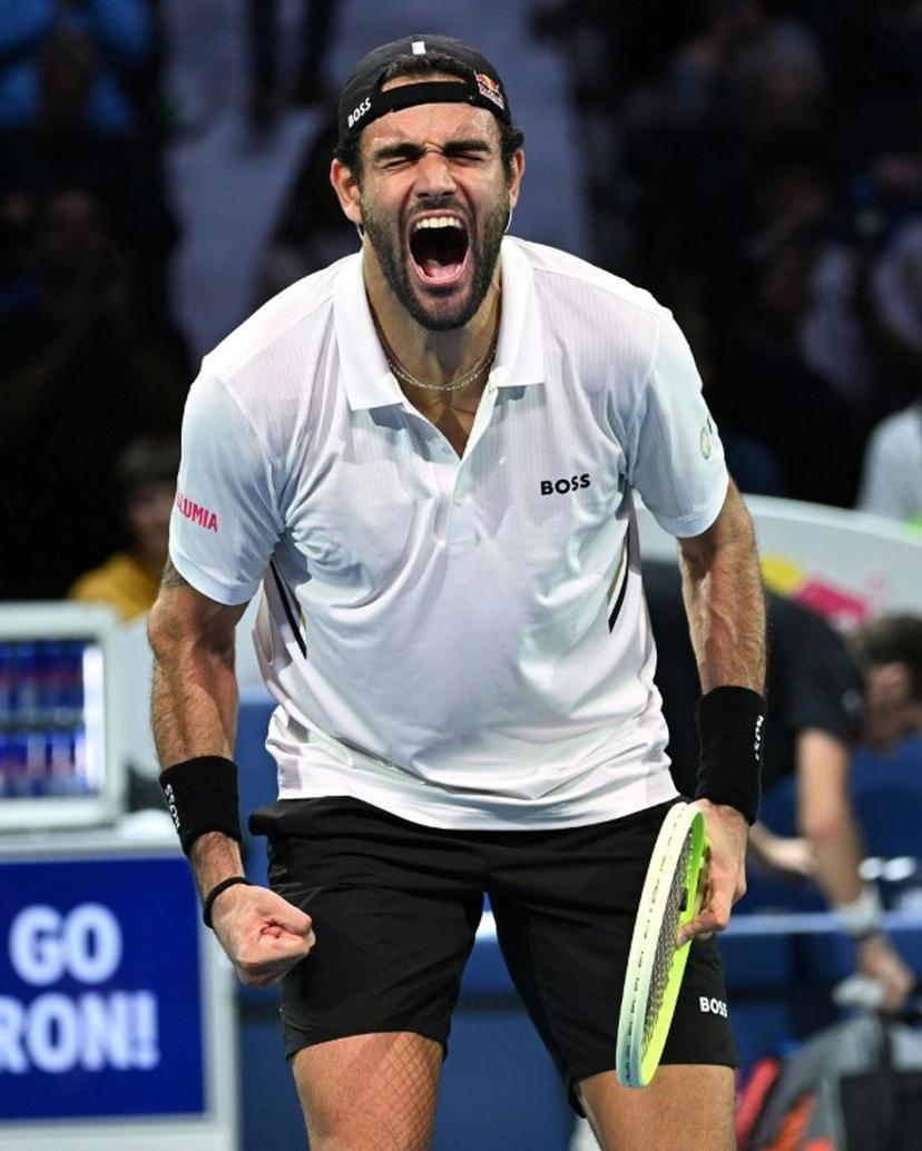 Italy's Matteo Berrettini reacts during his men's round of sixteen singles match against Britain's Cameron Norrie at the ATP Vienna Open tennis tournament in Vienna, Austria, on October 23, 2025.  HELMUT FOHRINGER / APA / AFP