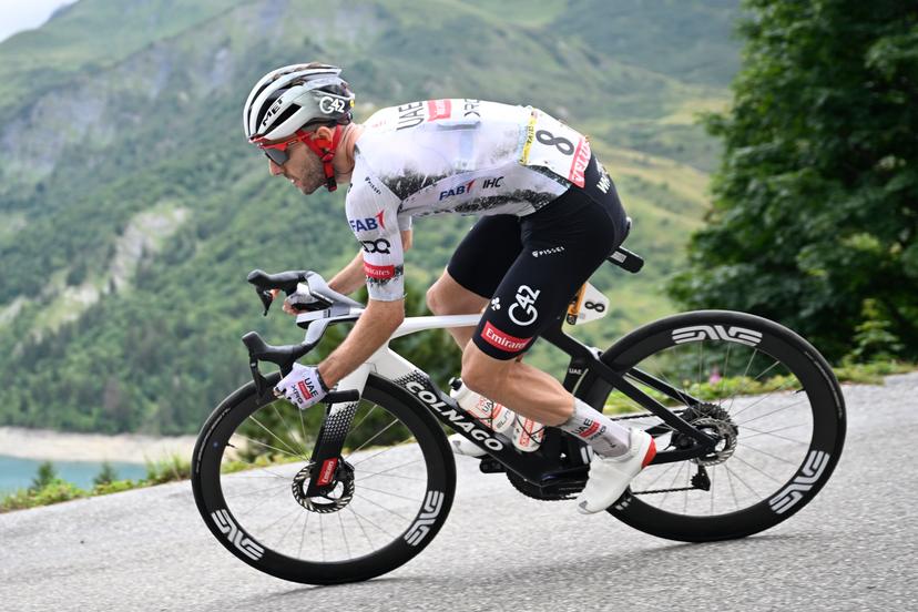 British Adam Yates of UAE Team Emirates-XRG pictured in action during stage 19 of the 2025 Tour de France cycling race, from Albertville to La Plagne (130km), on Friday 25 July 2025 in France. The 112th edition of the Tour de France starts on Saturday 5 July in Lille, France, and will finish in Paris, France on the 27th of July.   BELGA PHOTO JASPER JACOBS