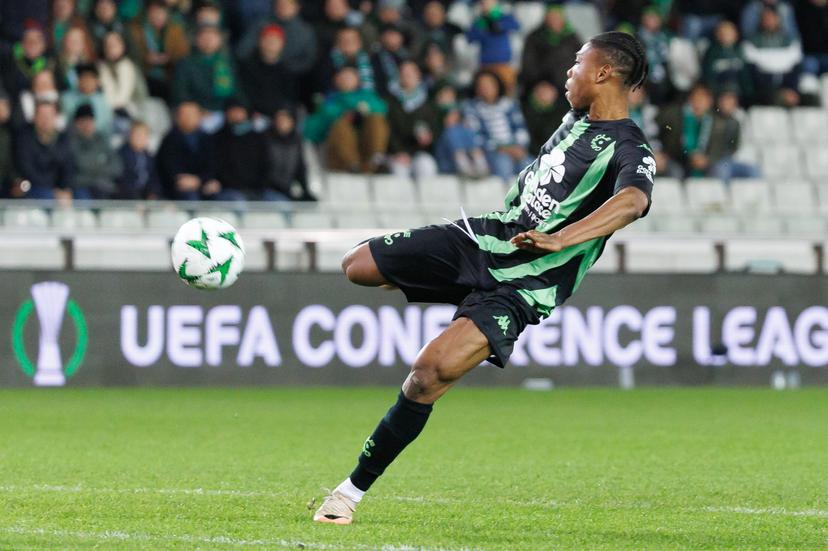 Cercle's Abu Francis pictured in action during a soccer game between Belgian Cercle Brugge KSV and Turkish Istanbul Basaksehir FK, Thursday 19 December 2024 in Brugge, on day 6/6 of the group stage of the UEFA Conference League tournament. BELGA PHOTO KURT DESPLENTER
