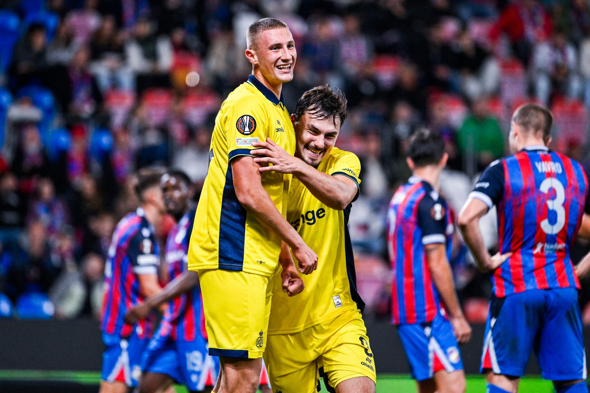 Union's Ondrej Kricfalusi celebrates after scoring during a soccer game between Czech FC Viktoria Plzen and Belgian Royale Union Saint-Gilloise, Thursday 17 September 2026 in Plzen, Czech Republic, on the first day (out of 8) in the league phase of the UEFA Europa League competition. BELGA PHOTO TOM GOYVAERTS