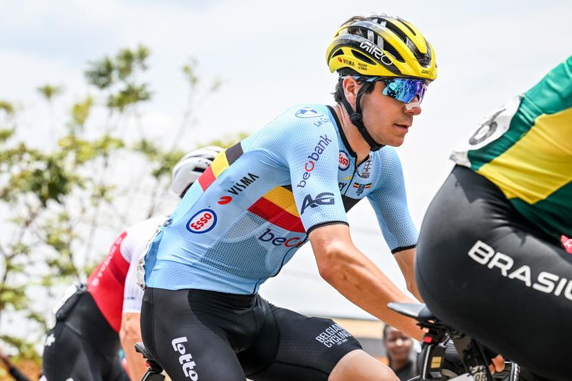 Belgian Cian Uijtdebroeks pictured in action during the elite men road race (267,5 km) at the cycling road World Championships in Kigali, Rwanda, Sunday 28 September 2025. The 2025 UCI Road World Championships take place from 21 to 28 September in Kigali, Rwanda. BELGA PHOTO DIRK WAEM