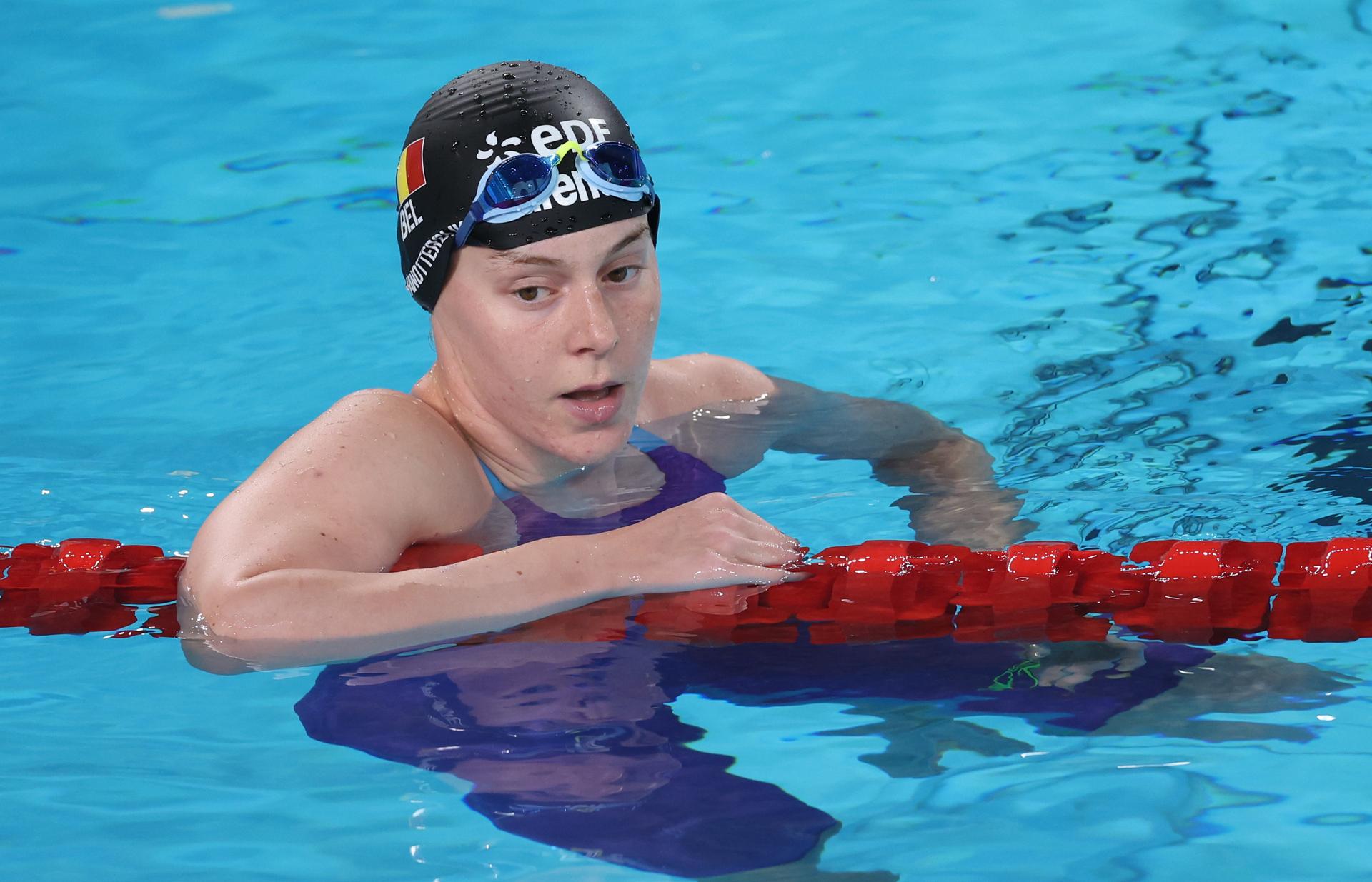 Belgian athlete Roos Vanotterdijk pictured after the heats of the 100m women butterfly race at the European Aquatics Championships in Paris, France on Thursday 13 August 2026. BELGA PHOTO VIRGINIE LEFOUR