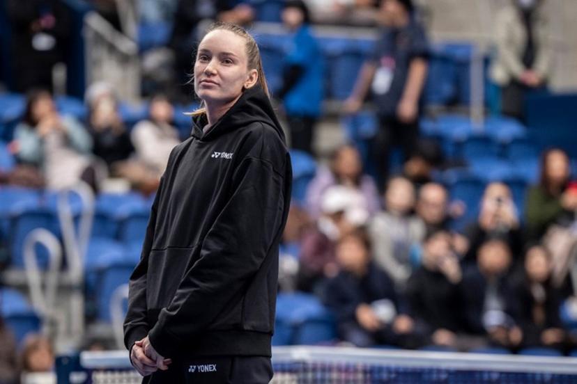 Kazakhstan's Elena Rybakina looks on as she speaks after retiring due to an injury from her quarter-final match against Canada's Leylah Fernandez during the WTA Pan Pacific Open tennis tournament at Ariake Coliseum in Tokyo on October 30, 2026. Elena Rybakina withdrew with a neck injury, a day after she secured the year-end world number one ranking. Yuichi YAMAZAKI / AFP