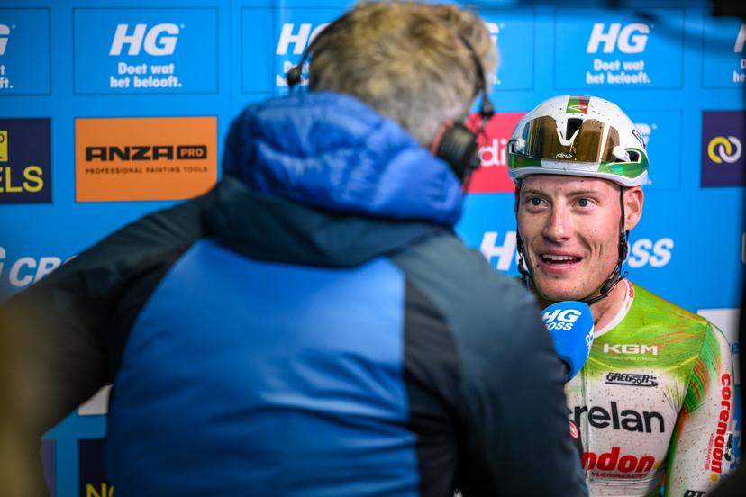 Belgium's Joran Wyseure pictured after winning the men's elite race of the 'HG Cross Heerde' cyclocross cycling event, race 3/7 of the 'HG Cross' competition, on Saturday 24 October 2026 in Heerde, Netherlands. BELGA PHOTO DAVID PINTENS