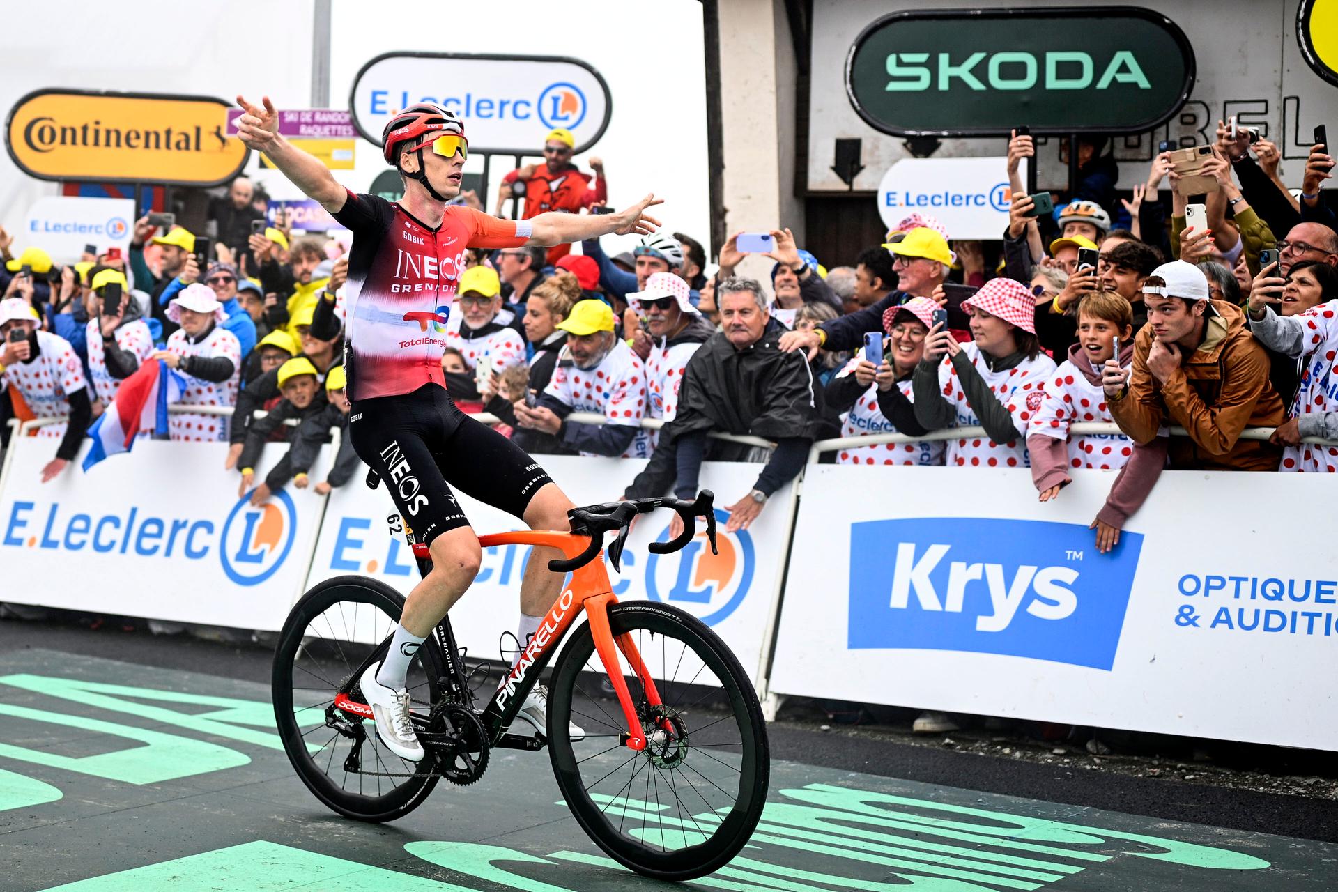 Dutch Thymen Arensman of Ineos Grenadiers wins stage 14 of the 2025 Tour de France cycling race, from Pau to Luchon-Superbagneres (183 km), on Saturday 19 July 2025 in France. The 112th edition of the Tour de France starts on Saturday 5 July in Lille, France, and will finish in Paris, France on the 27th of July. BELGA PHOTO JASPER JACOBS