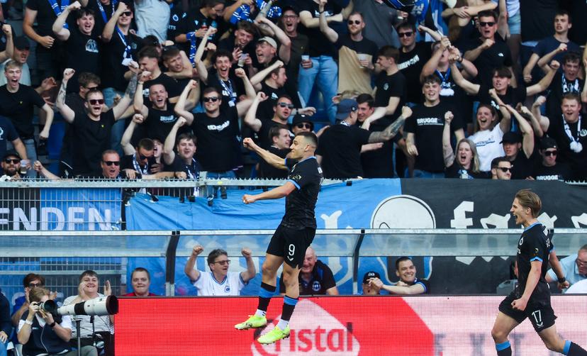 Club's Ferran Jutgla celebrates after scoring during a soccer match between KRC Genk and Club Brugge, Sunday 11 May 2025 in Genk, on day 8 (out of 10) of the Champions' Play-offs of the 2024-2025 'Jupiler Pro League' first division of the Belgian championship. BELGA PHOTO VIRGINIE LEFOUR