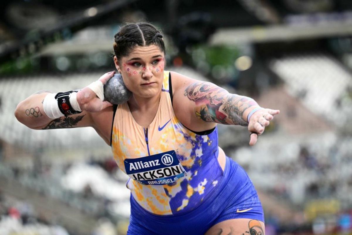 US' Chase Jackson competes in the women's Shot Put during the World Athletics Diamond League athletics meeting at the King Baudouin Stadium in Brussels, on September 4, 2026.  NICOLAS TUCAT / AFP