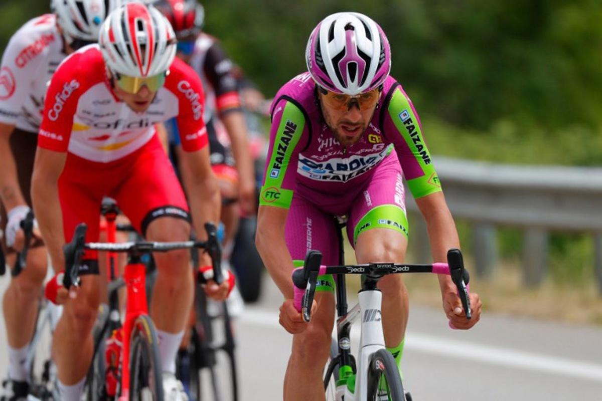 Giovanni Team Bardiani rider Italy's Giovanni Carboni competes during the eighth stage of the Giro d'Italia 2021 cycling race, 170 km between Foggia and Guardia Sanframondi on May 15, 2021.   Luca Bettini / AFP