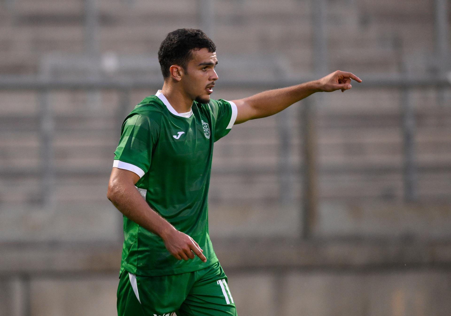 Virton's Abdelsamad Hachem celebrates after scoring during a soccer match between Royal Excelsior Virton and K Lierse SK, Saturday 15 August 2026 in Virton, on day 1 of the 2026-2027 'Challenger Pro League' second highest ivision of the Belgian championship. BELGA PHOTO JOHN THYS