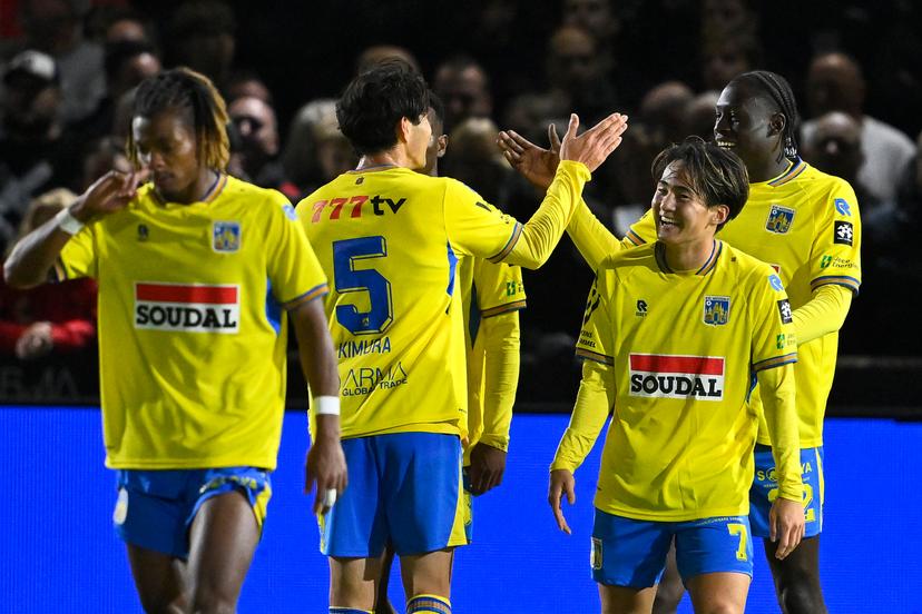 Westerlo's Emmanuel Tsimba celebrates after scoring during a soccer match between KVC Westerlo and Royal Antwerp FC, Sunday 11 October 2026 in Westerlo, on day 8 of the 2026-2027 'Jupiler Pro League' first division of the Belgian championship. BELGA PHOTO JOHAN EYCKENS