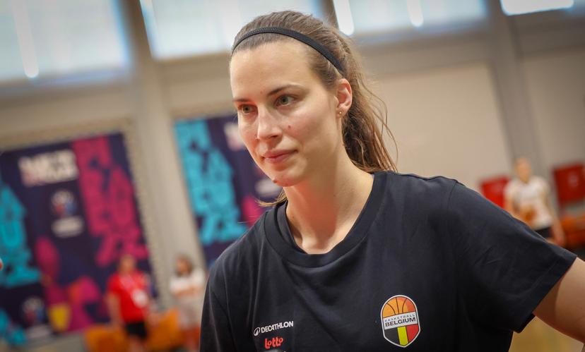 Belgium's Antonia Delaere pictured during a training session of Belgian national basketball team 'the Belgian Cats' on Saturday 28 June 2025 in Piraeus, Greece. The team is preparing for tomorrow's game against Spain, the finals of the FIBA Women's EuroBasket 2025. BELGA PHOTO VIRGINIE LEFOUR