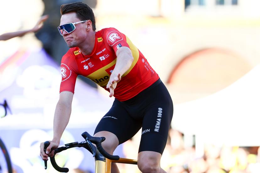 Norwegian Soren Waerenskjold of Uno-X Mobility pictured during the team presentation ahead of the 2025 Tour de France cycling race, in Lille, France, on Thursday 03 July 2025. The 112th edition of the Tour de France starts on Saturday 5 July in Lille, France, and will finish in Paris, France on the 27th of July. BELGA PHOTO DAVID PINTENS